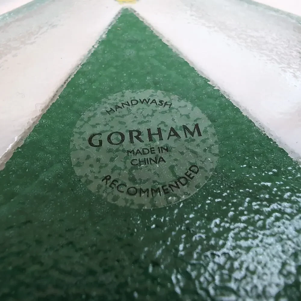 Lot of 2 Gorham Fused Glass Christmas Tree Shaped Candy Dish‎